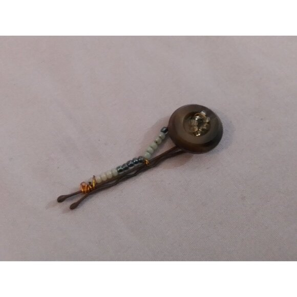 Vintage Beaded Button Decorated Hairpin Bobby Pin With Wire Wrap Accents - Picture 1 of 3